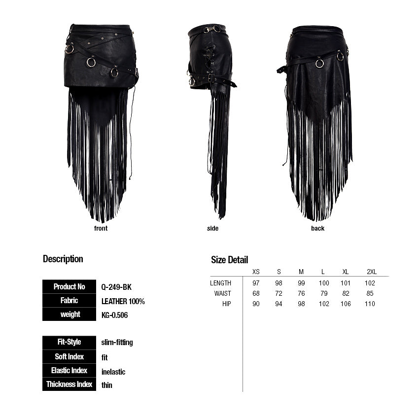 Q-249 black Tassel Asymmetrical Free Prom Leather Short Punk Skirt