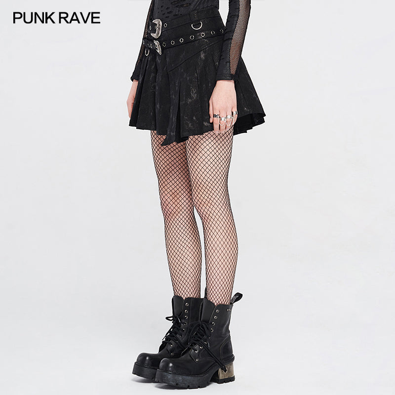 WQ-475DQF 2021 Irregular Patterns Punk Skirt With Buckle