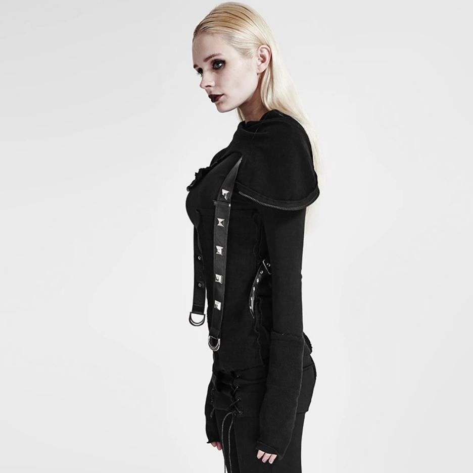 Y-680 PUNK RAVE Street Decadent Thread Stitching More Layers Knitted Sweater With Hood