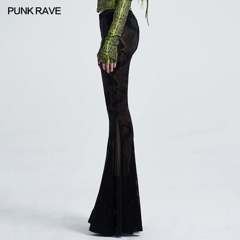 WK-445XCF black Gothic dark fringe flared trousers