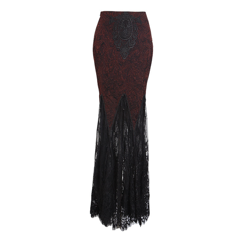 Q-257 Wine-red Sexy Long Fishtail Gothic Skirt