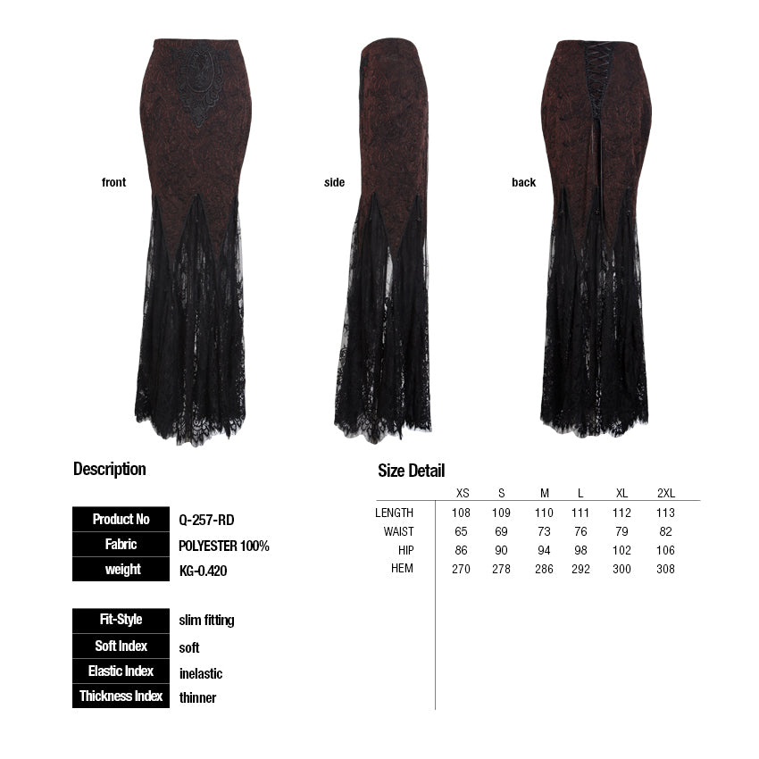 Q-257 Wine-red Sexy Long Fishtail Gothic Skirt