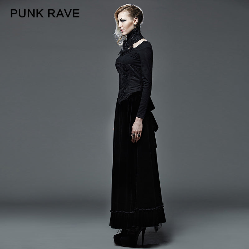 Q-262 Fashion black Long Satin Wool Gothic Skirt