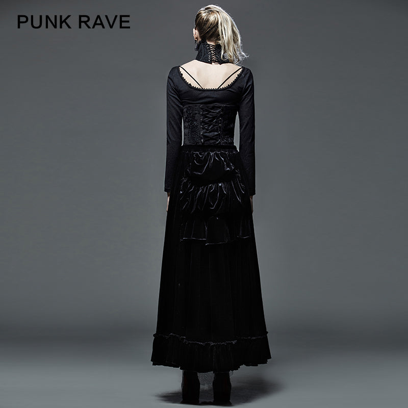 Q-262 Fashion black Long Satin Wool Gothic Skirt