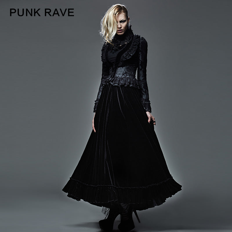 Q-262 Fashion black Long Satin Wool Gothic Skirt