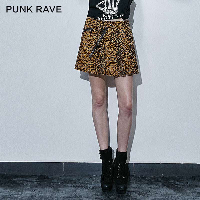 Q-266 Pleated Style Leopard Grain Sexy Mini Punk Skirt