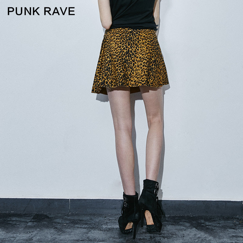 Q-266 Pleated Style Leopard Grain Sexy Mini Punk Skirt