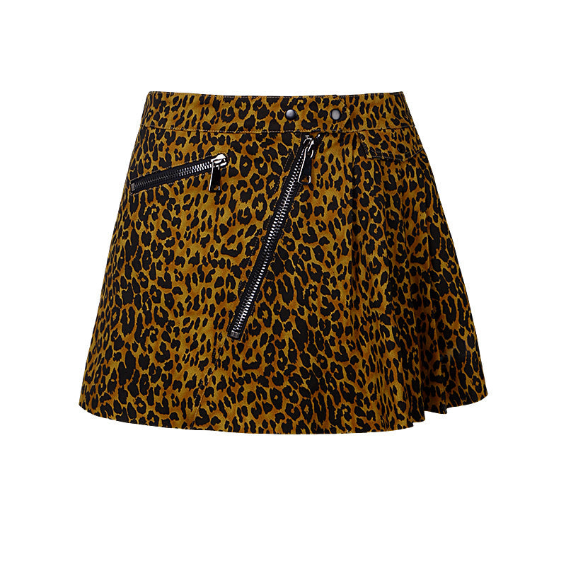 Q-266 Pleated Style Leopard Grain Sexy Mini Punk Skirt