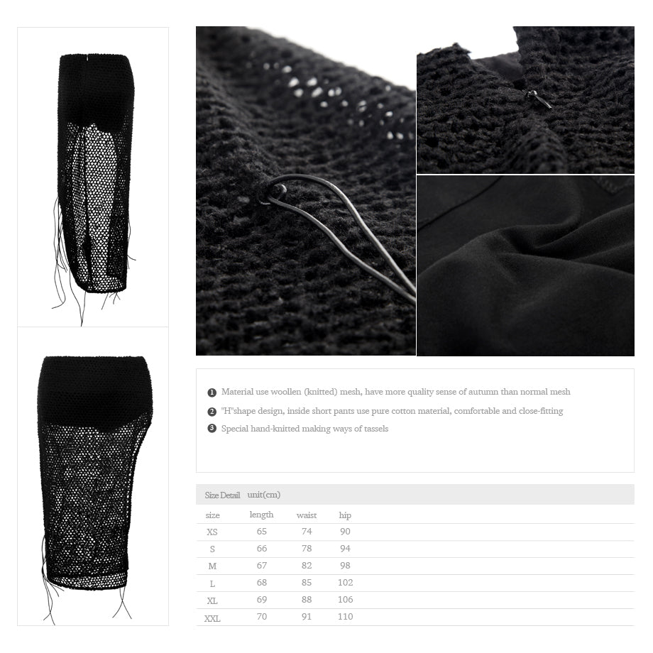 Q-267 Fashion Sexy Lady Shorts Knitted Mesh Punk Skirt