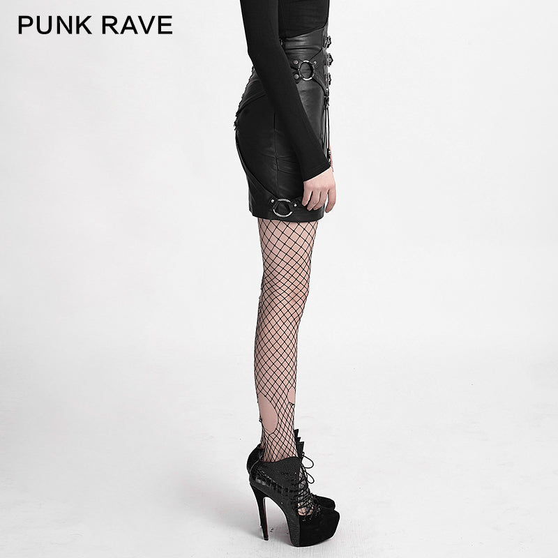 Q-270 New Fashion Lady Bandage High Waisted Leather Punk Skirt