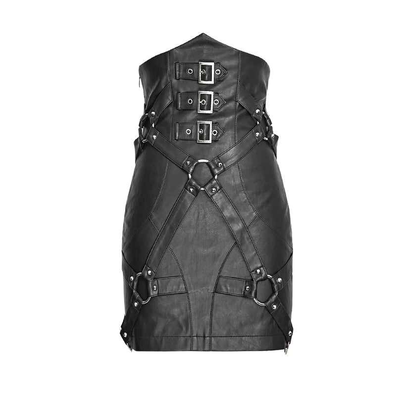 Q-270 New Fashion Lady Bandage High Waisted Leather Punk Skirt