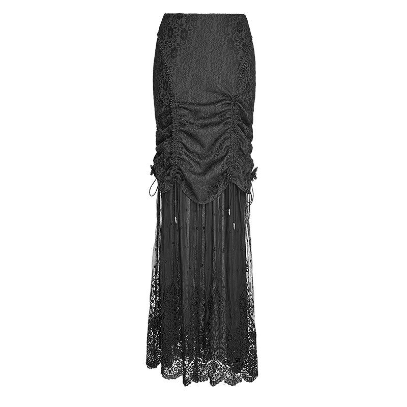 Q-272 Winter Women black Long Lace Fishtail Fashion Gothic Skirt