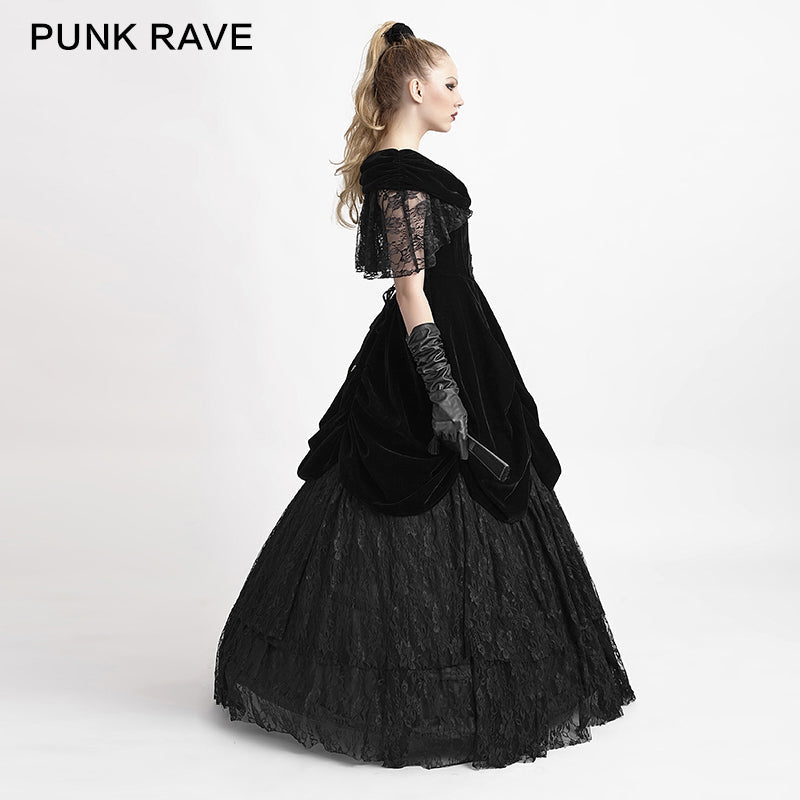 Q-273 Lolita Style Off Shoulder Velvet Lace Up Corset Gothic Dresses