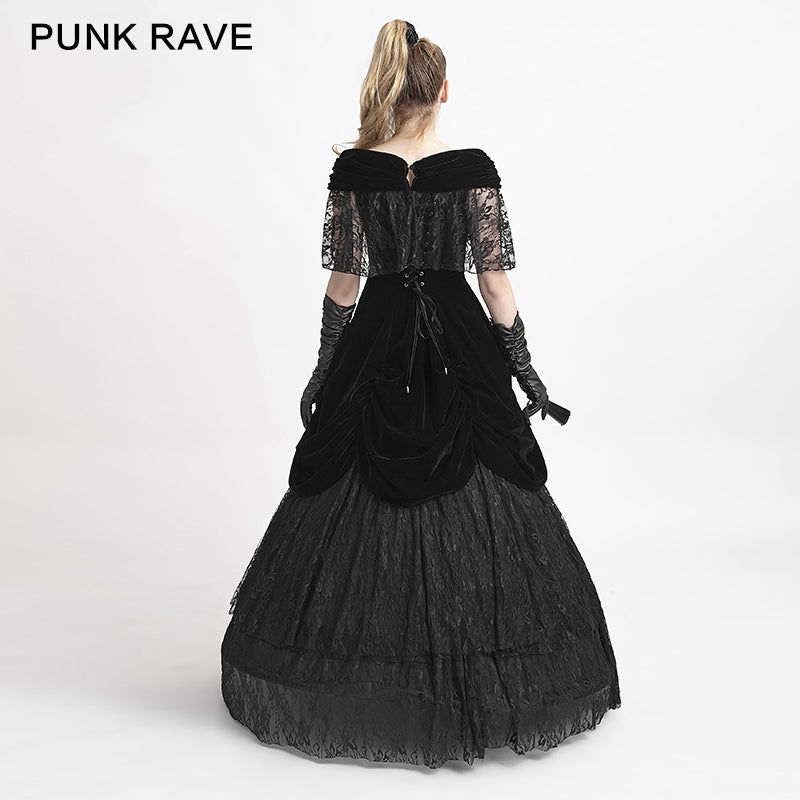 Q-273 Lolita Style Off Shoulder Velvet Lace Up Corset Gothic Dresses