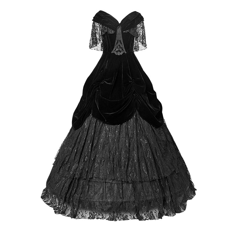 Q-273 Lolita Style Off Shoulder Velvet Lace Up Corset Gothic Dresses