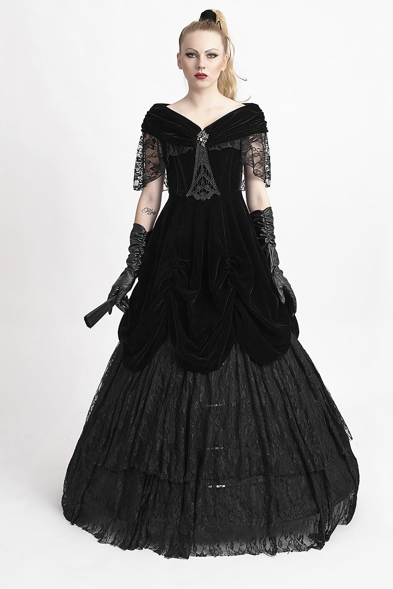 Q-273 Lolita Style Off Shoulder Velvet Lace Up Corset Gothic Dresses