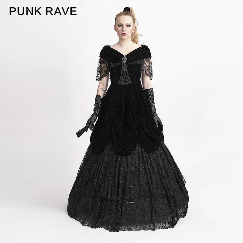 Q-273 Lolita Style Off Shoulder Velvet Lace Up Corset Gothic Dresses