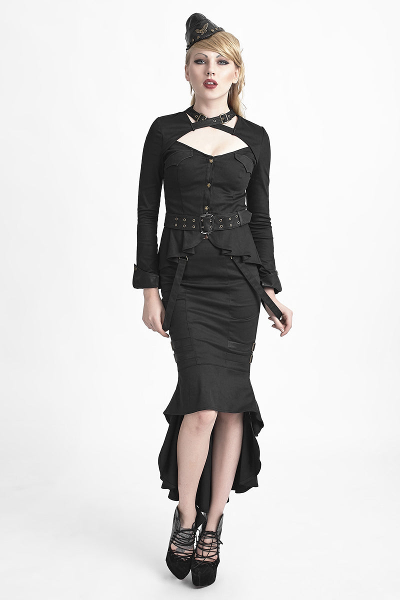 Q-276 Sexy Satin Mature Ladies Long Fishtail Gothic Skirt