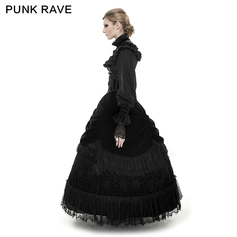 Q-281 black Velvet And Lace Palace Big Swing Long Gothic Skirt