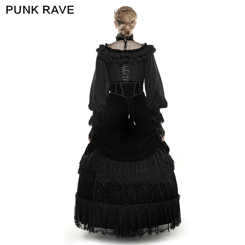 Q-281 black Velvet And Lace Palace Big Swing Long Gothic Skirt