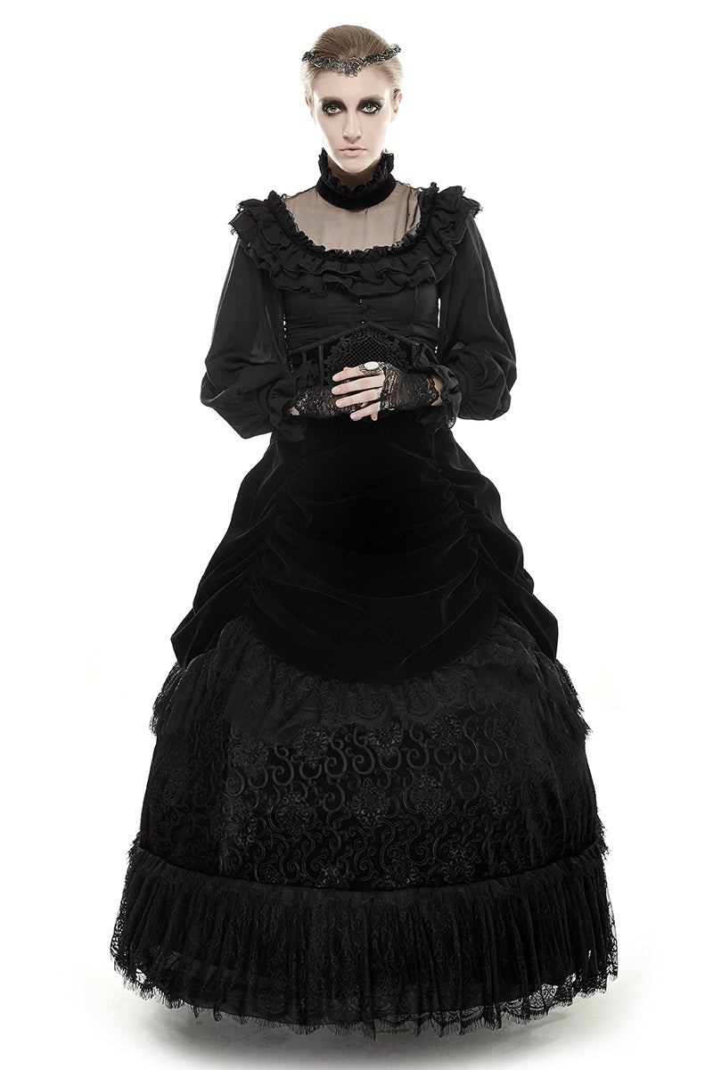 Q-281 black Velvet And Lace Palace Big Swing Long Gothic Skirt