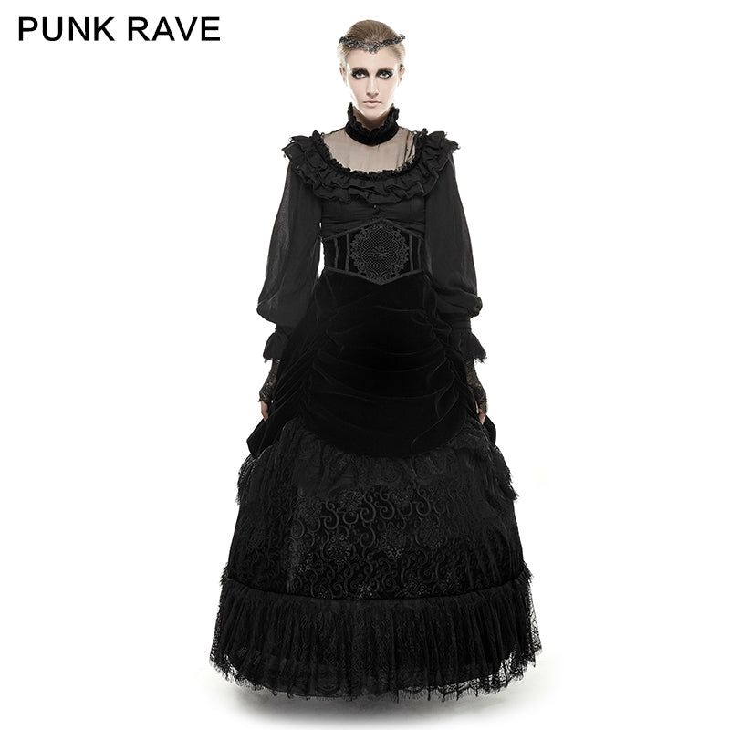 Q-281 black Velvet And Lace Palace Big Swing Long Gothic Skirt