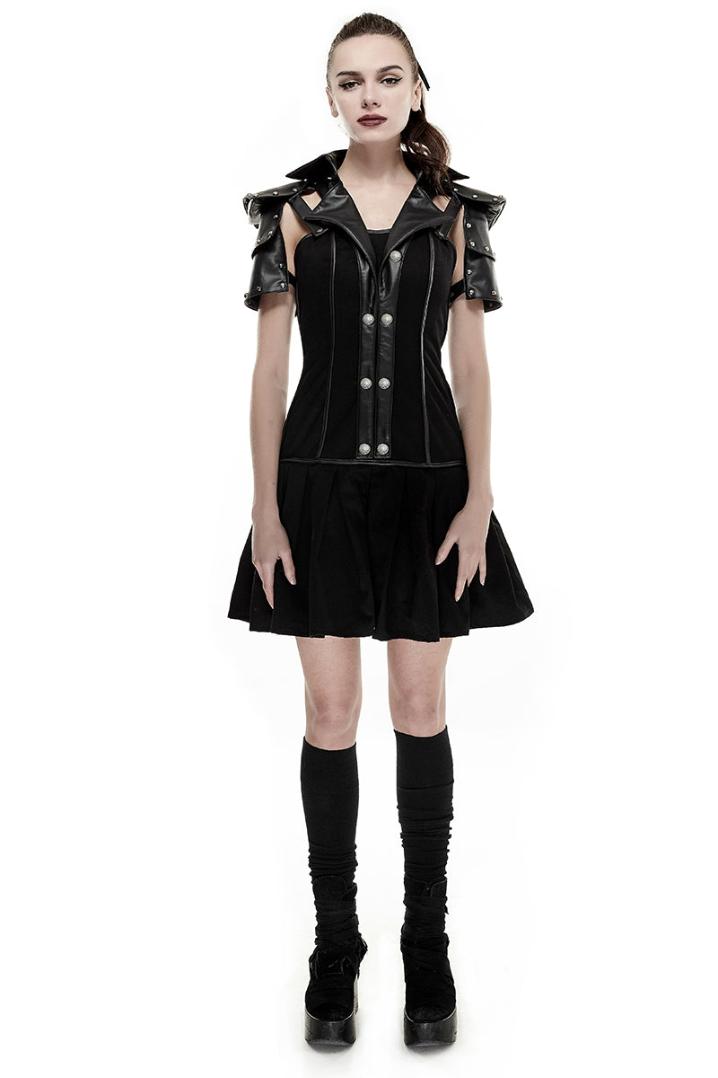 Q-288 High Collar Backless Short Sleeve Pleated Punk Dress