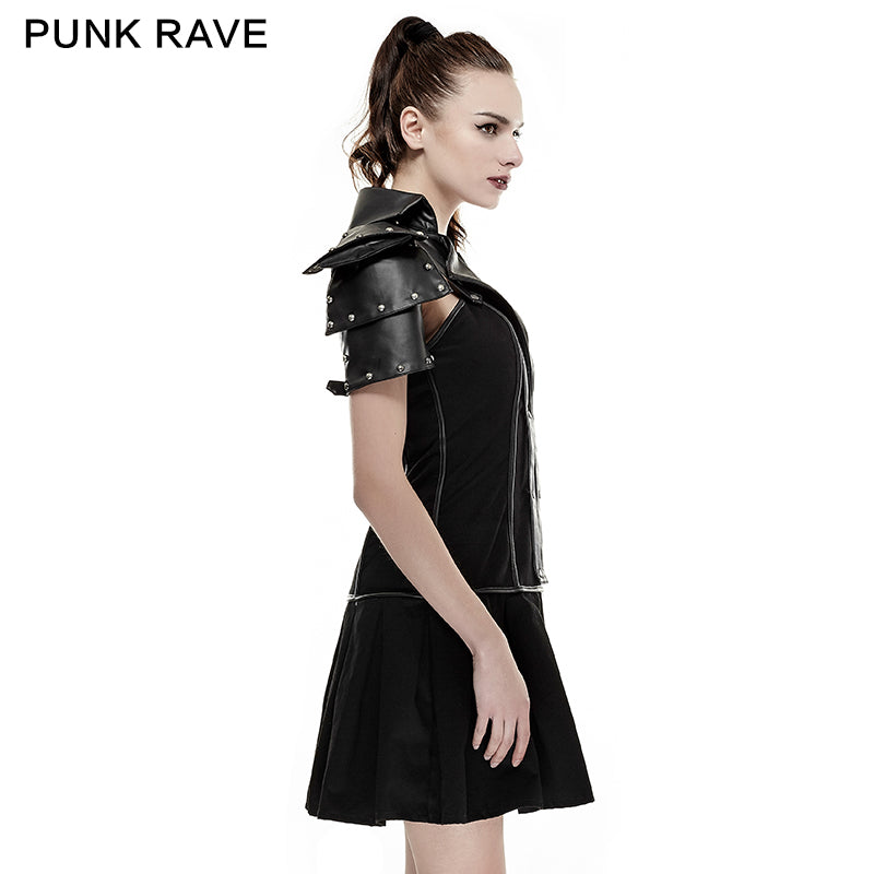 Q-288 High Collar Backless Short Sleeve Pleated Punk Dress