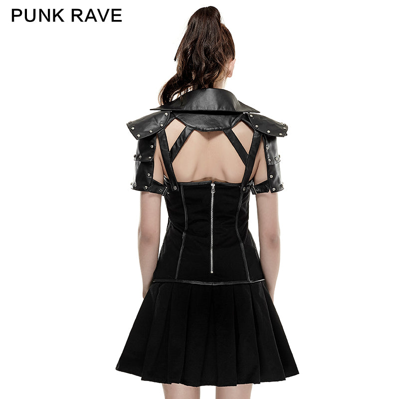 Q-288 High Collar Backless Short Sleeve Pleated Punk Dress