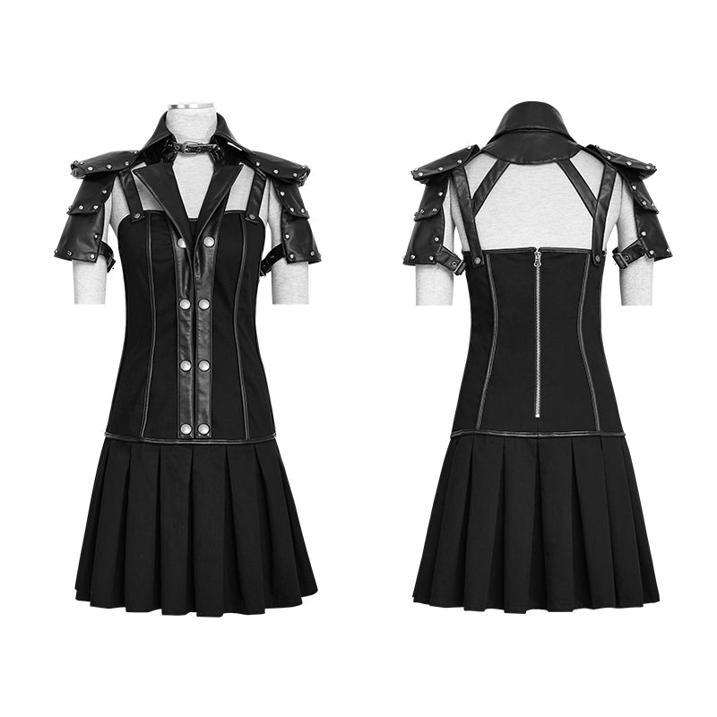 Q-288 High Collar Backless Short Sleeve Pleated Punk Dress