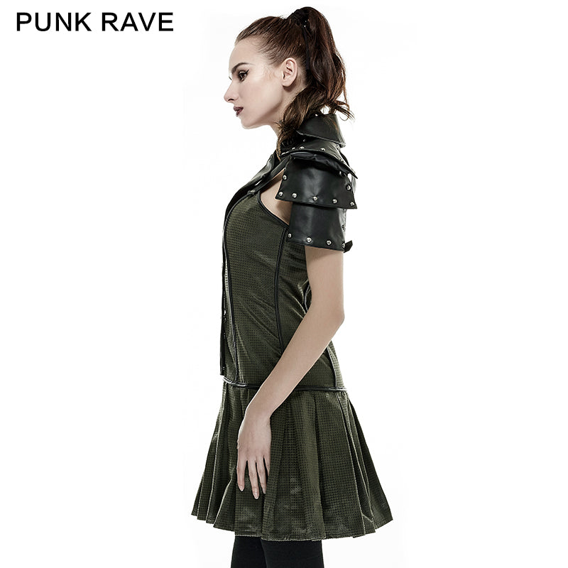 Q-288 High Collar Backless Short Sleeve Pleated Punk Dress