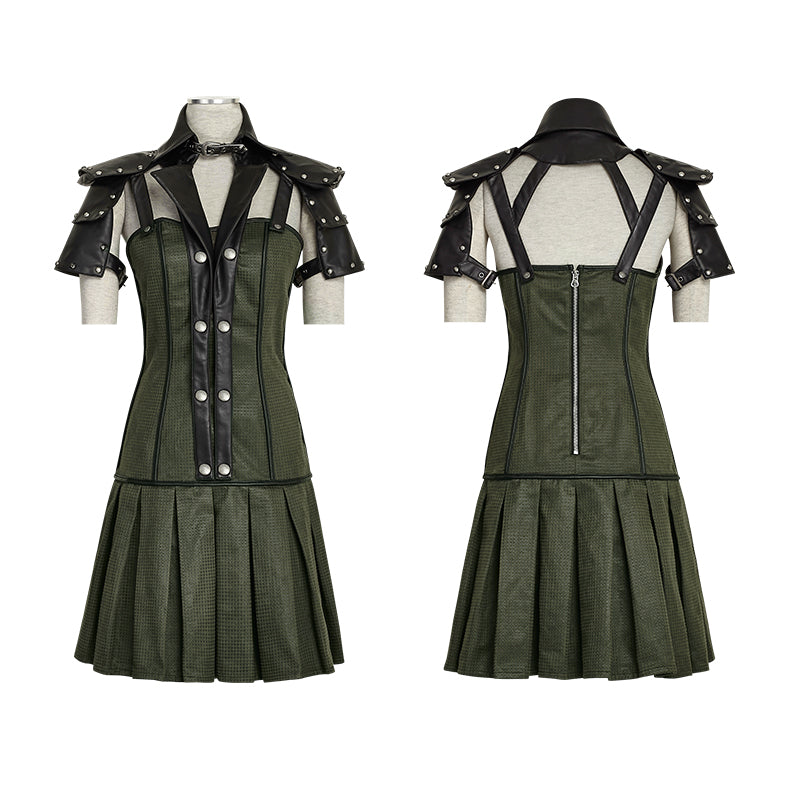 Q-288 High Collar Backless Short Sleeve Pleated Punk Dress