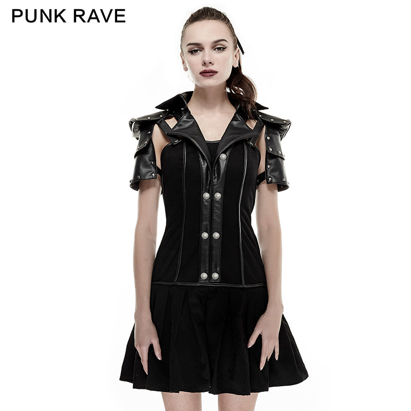 Q-288 High Collar Backless Short Sleeve Pleated Punk Dress