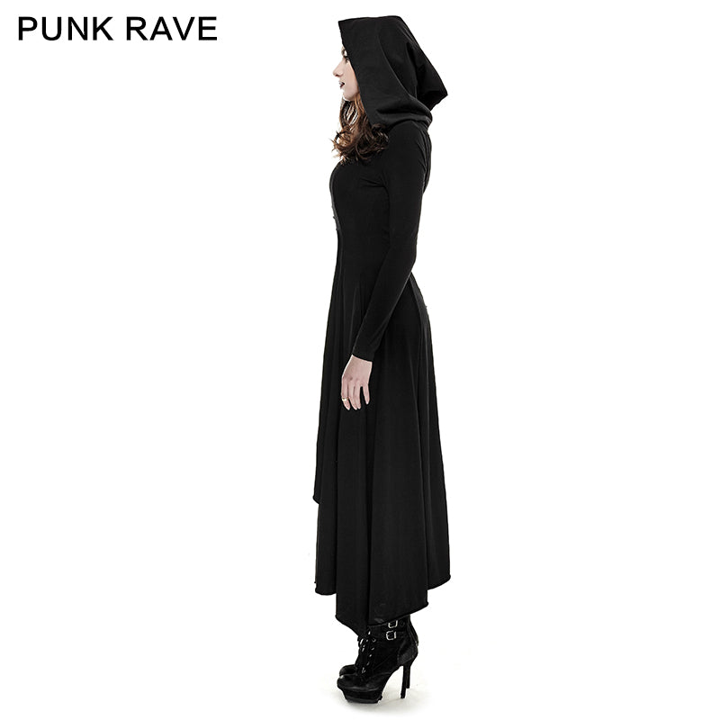 Q-290 black Knitted Slim Long Sleeve Hooded Evening Gothic Dresses