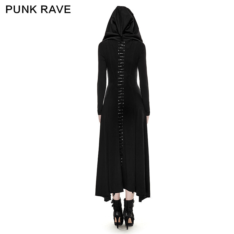 Q-290 black Knitted Slim Long Sleeve Hooded Evening Gothic Dresses