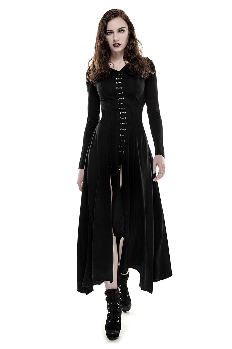 Q-290 black Knitted Slim Long Sleeve Hooded Evening Gothic Dresses