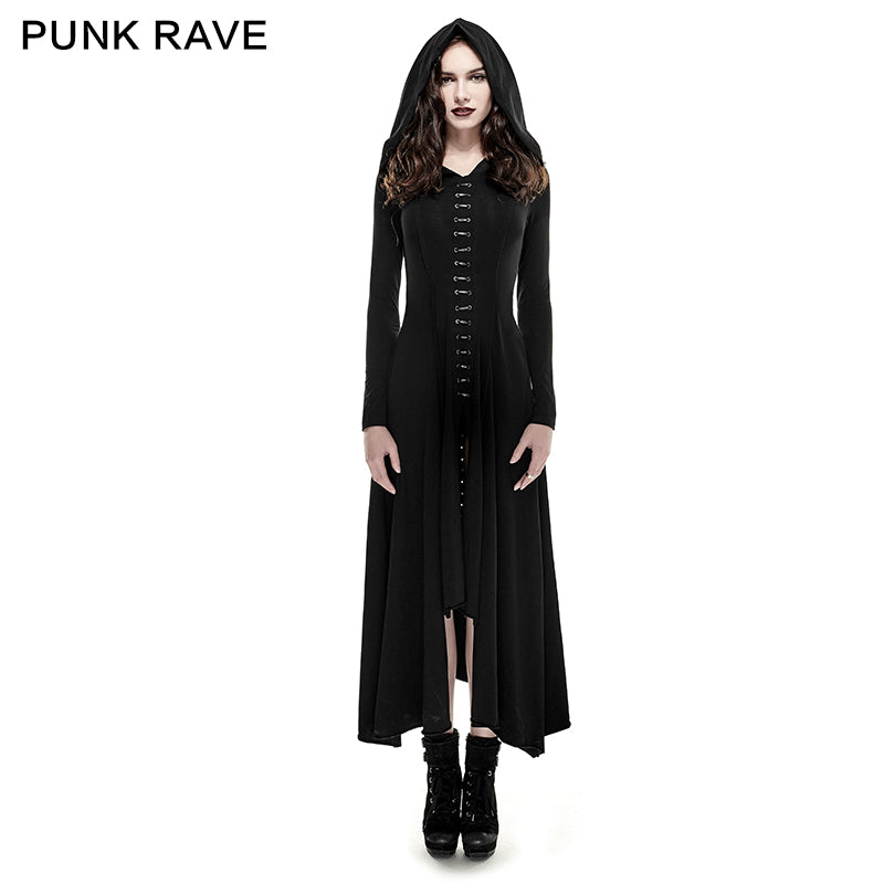 Q-290 black Knitted Slim Long Sleeve Hooded Evening Gothic Dresses