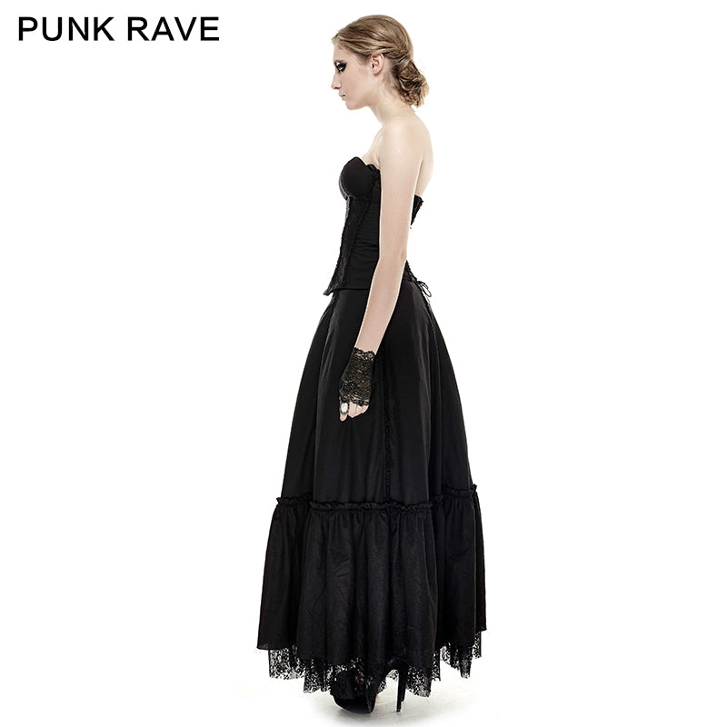 Q-292 black Linen Lace Backless Sexy Strapless Evening Gothic Dress