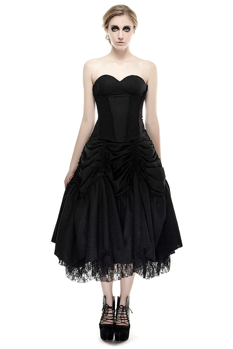 Q-292 black Linen Lace Backless Sexy Strapless Evening Gothic Dress