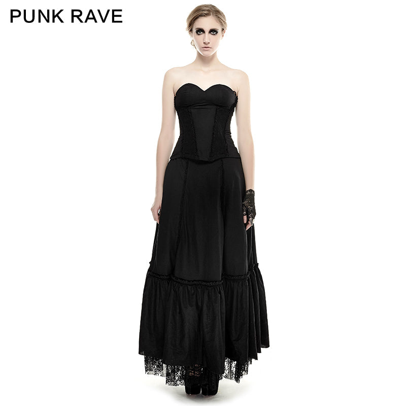 Q-292 black Linen Lace Backless Sexy Strapless Evening Gothic Dress