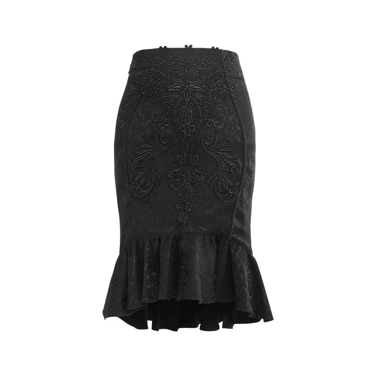 Q-303 Palace Pencil Frilled Hem Knee Length Mermaid Gothic Skirt