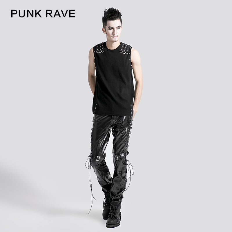 K-131 New Style Lether Riveted Long Punk Pants