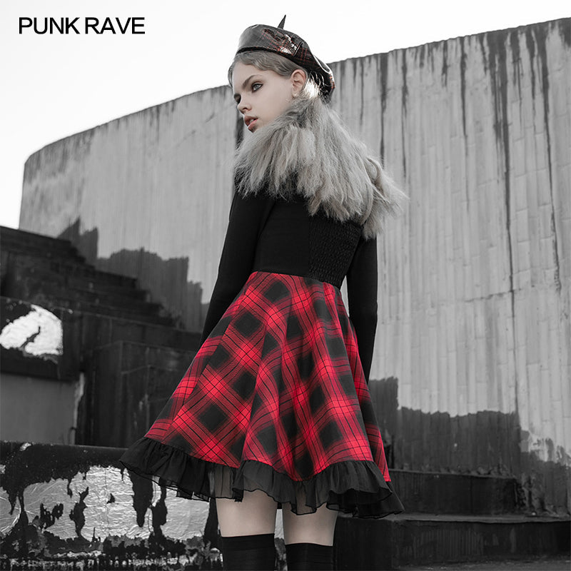 OPQ-704LQF Stitched plaid braces skirt