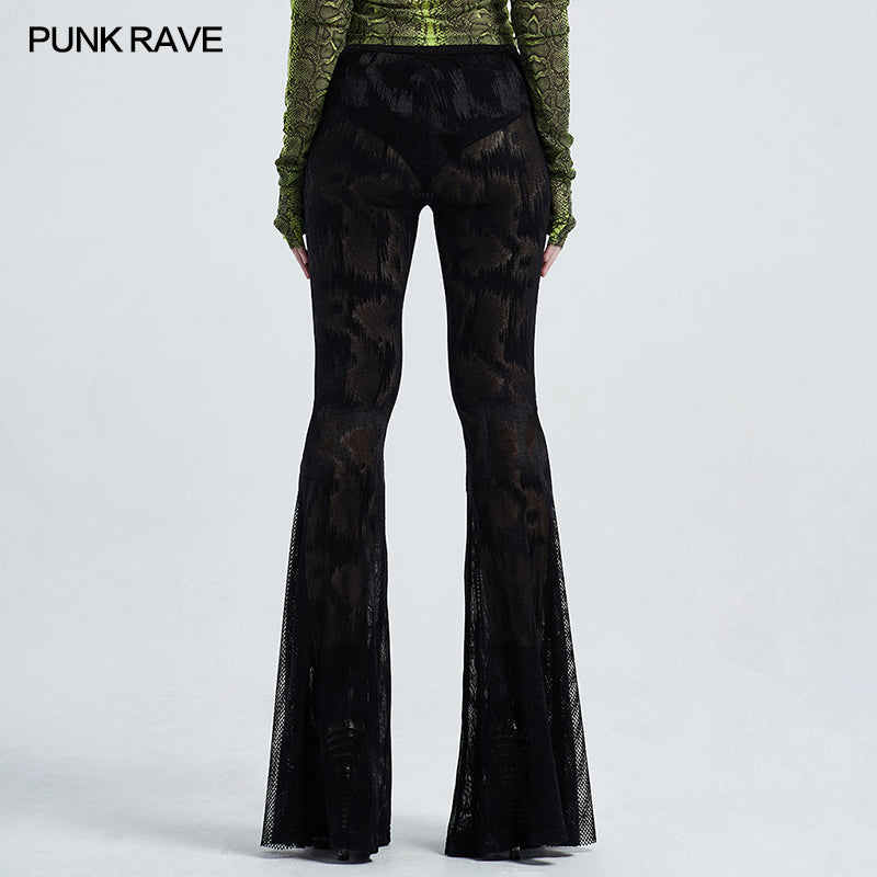 WK-445XCF black Gothic dark fringe flared trousers