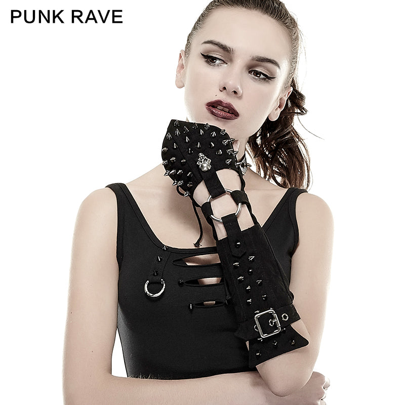 S-178 Skull black Ladies Handmade Rivet Studded Leather Gloves Accessories