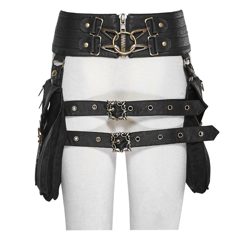 S-186 Metallic Eyelets Zipper Up Belts Across Waist Bag Accessories