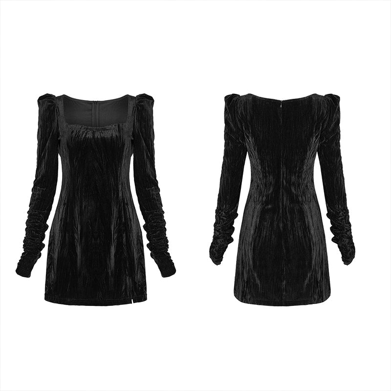 OPQ-830LQF Textured velvet square collar package hip dress