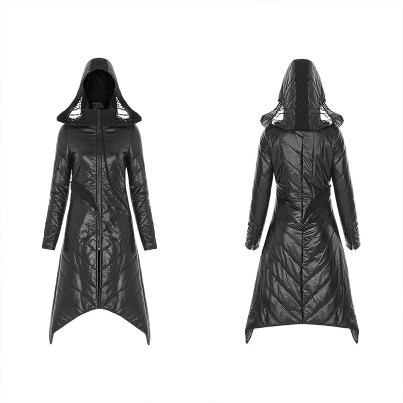 WY-1218MCF Dark Punk Geometric Split Medium Long Coat