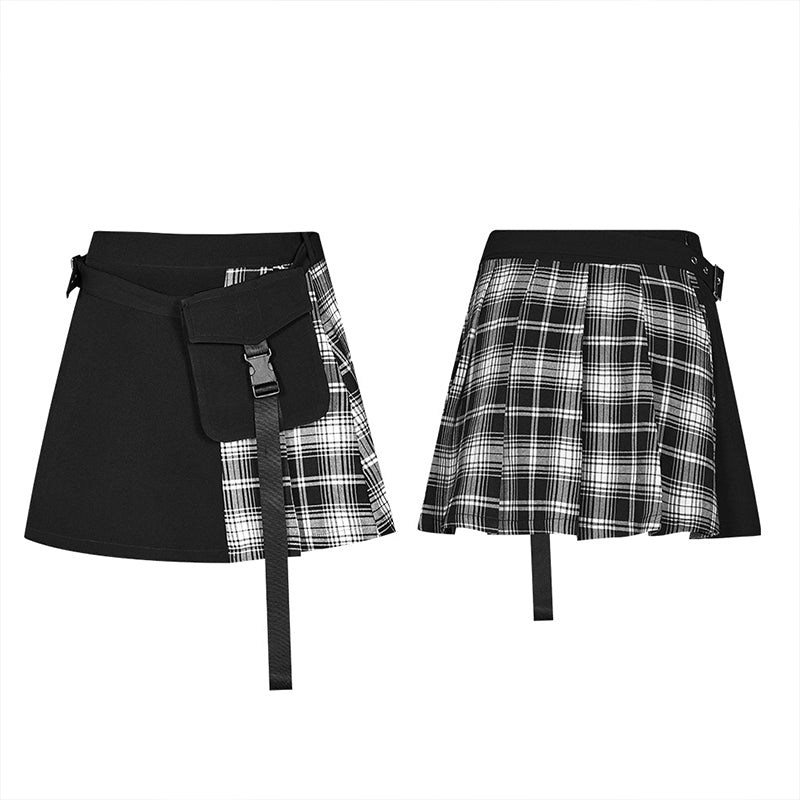 OPQ-537BQF black and white stitching pliad detachable waist-tail skirt