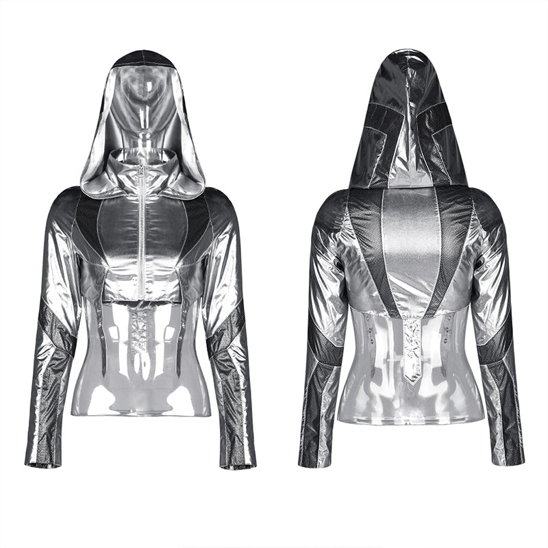 WY-1142XCF Cosmic Warrior Glossy Hollow Detachable Hem Medium-length Coat